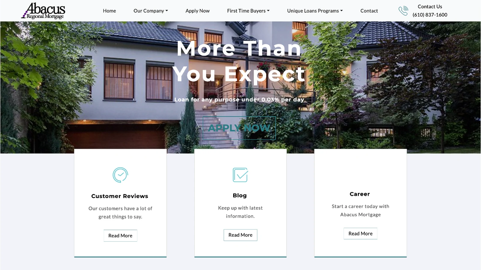 abacus-mortgage website homepage on desktop