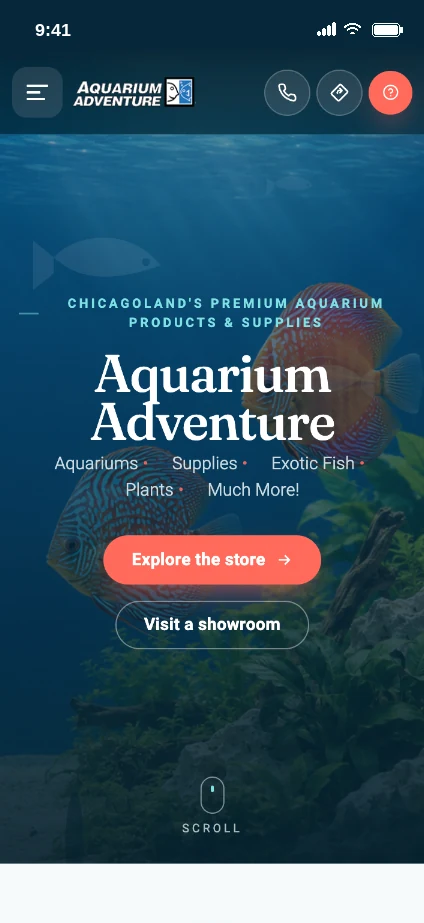 Aquarium Adventure Chicago website shown on a phone