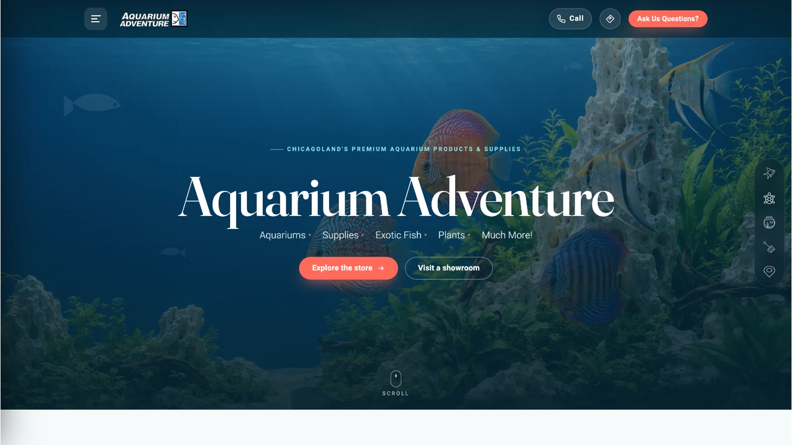 aquarium-adventure-chicago website homepage on desktop