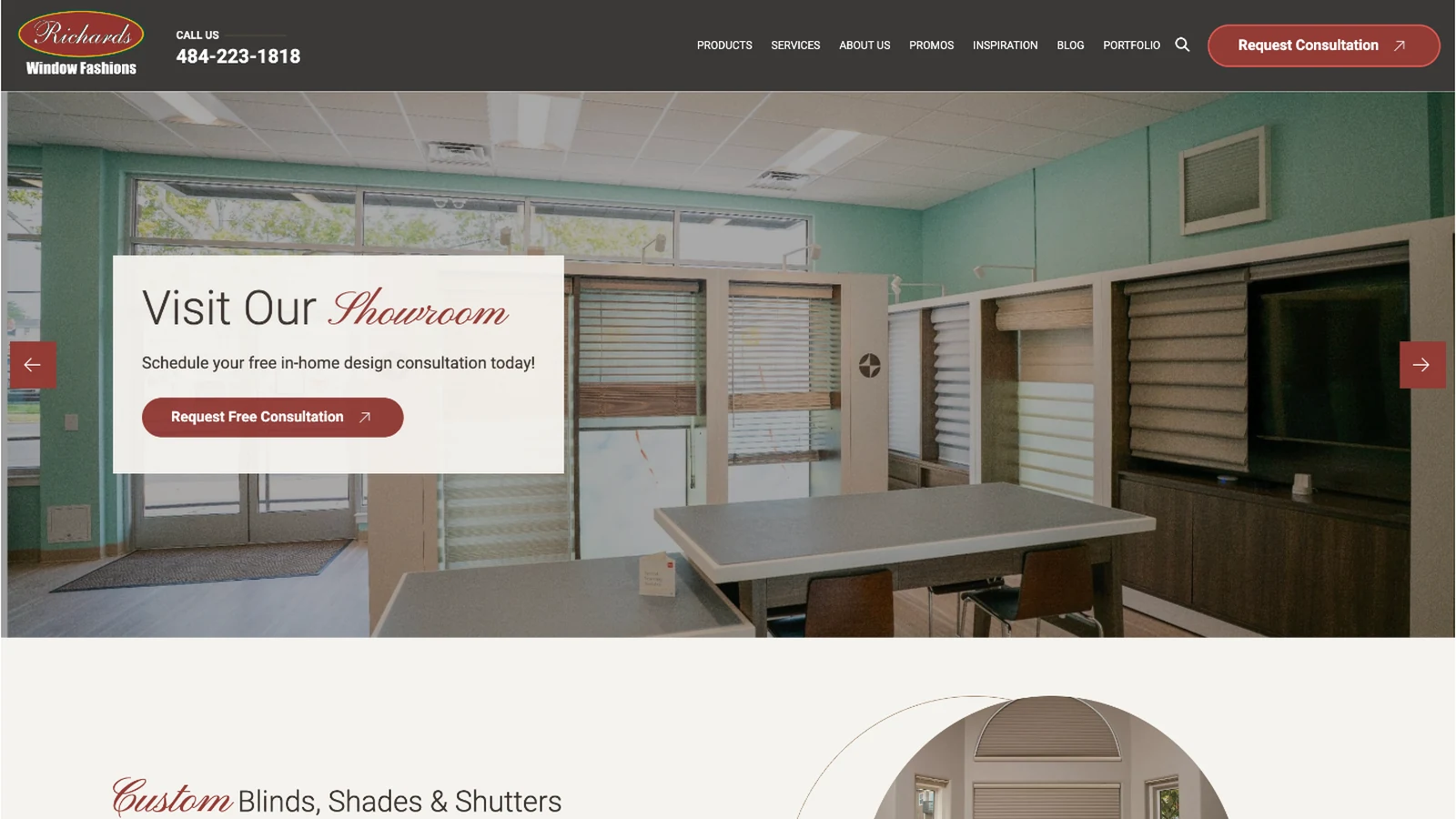 blinds-by-richards website homepage on desktop