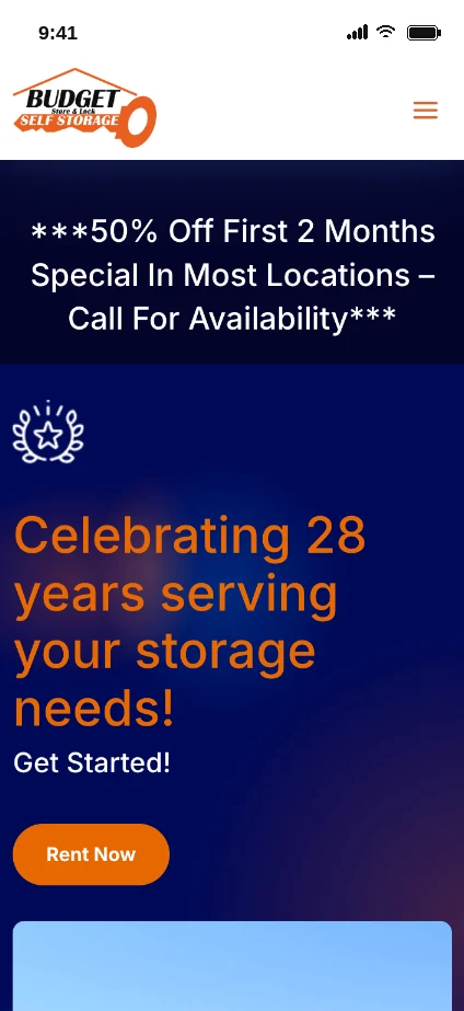 Budget Store & Lock website shown on a phone