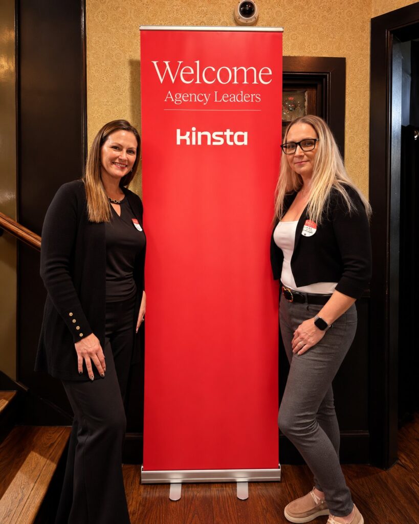 Carley Kuehner and Kim Frassinelli of Cosmick Media, a Kinsta Elite Partner, at the Kinsta Agency Leaders dinner in Philadelphia