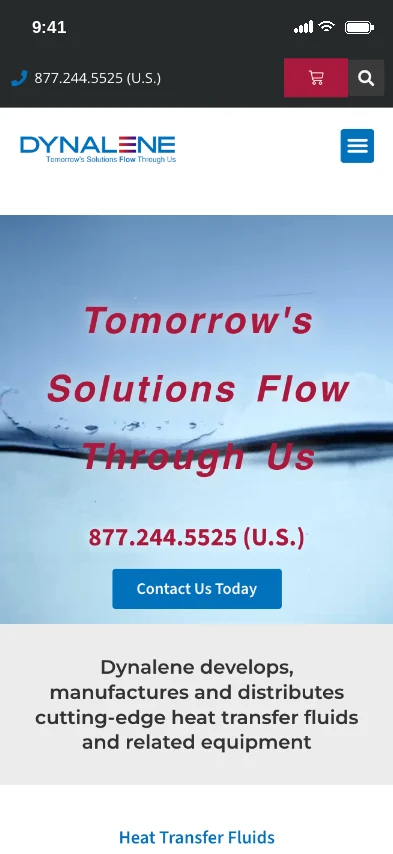 Dynalene website shown on a phone