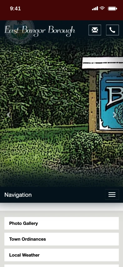 East Bangor Borough website shown on a phone