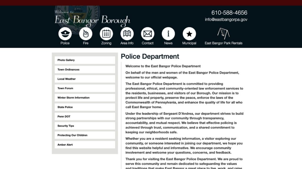 Police Department page on the East Bangor Borough municipal website