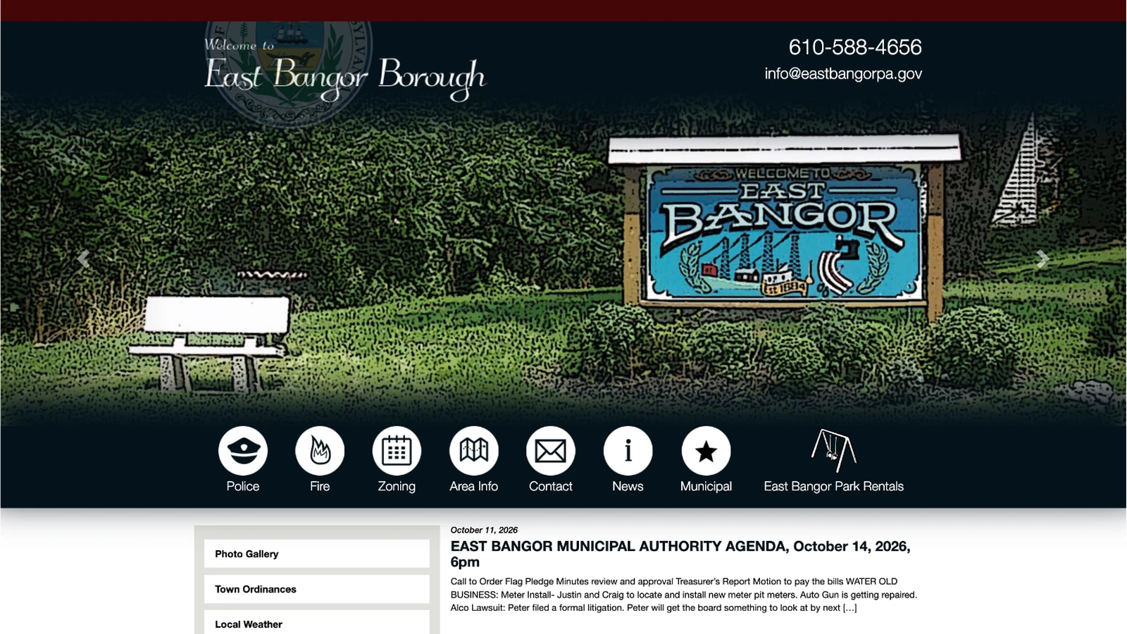 East Bangor Borough website homepage on desktop