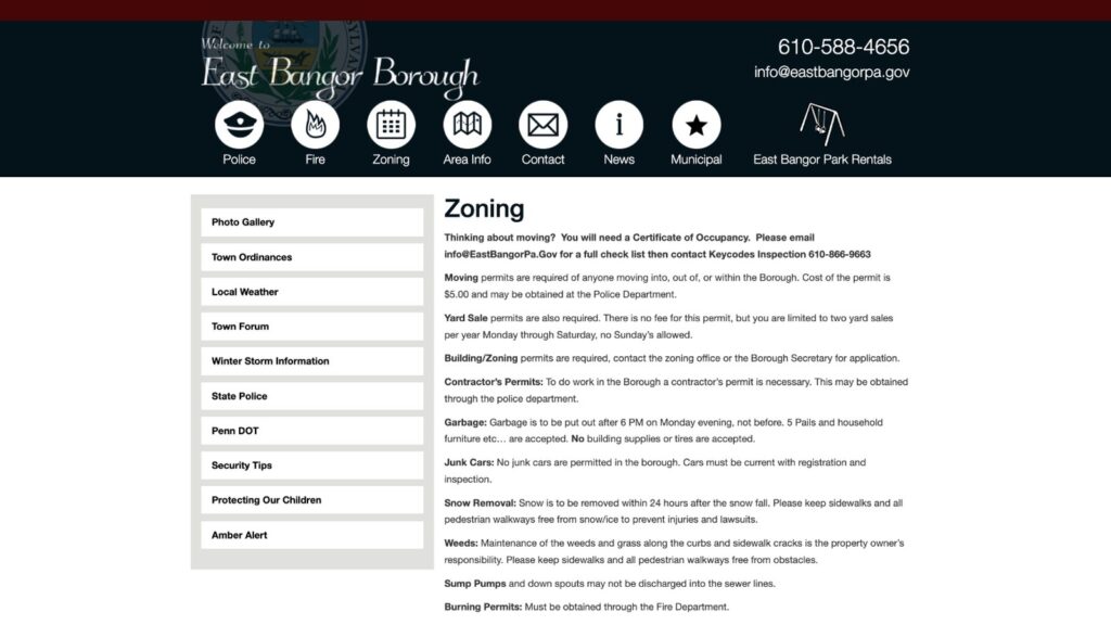 Zoning and permits page on the East Bangor Borough website