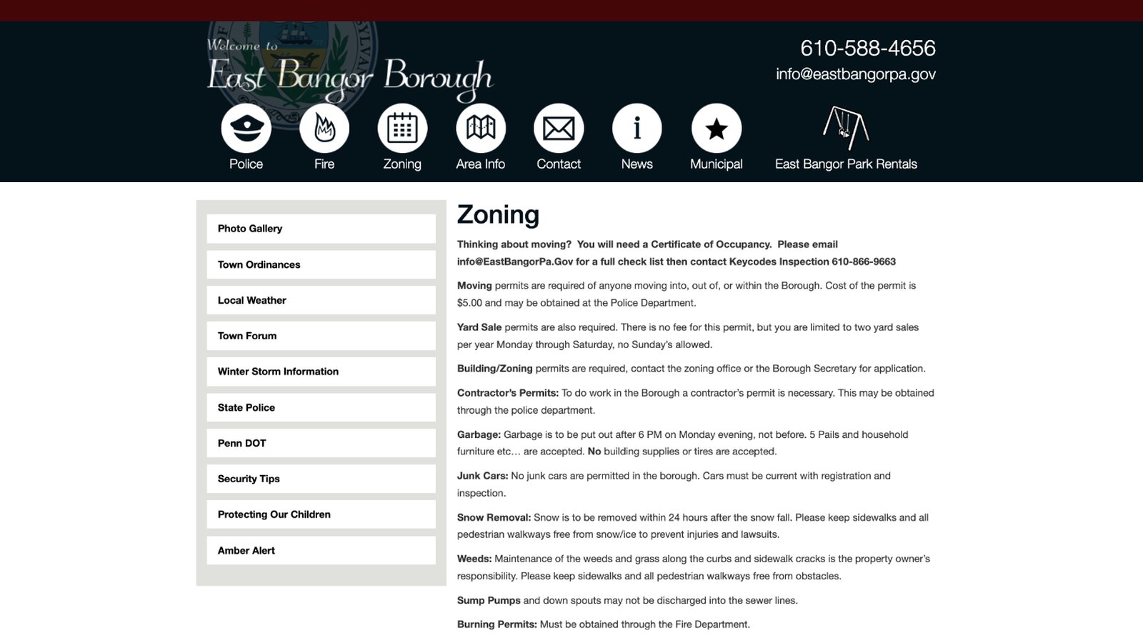 Zoning and permits page on the East Bangor Borough website