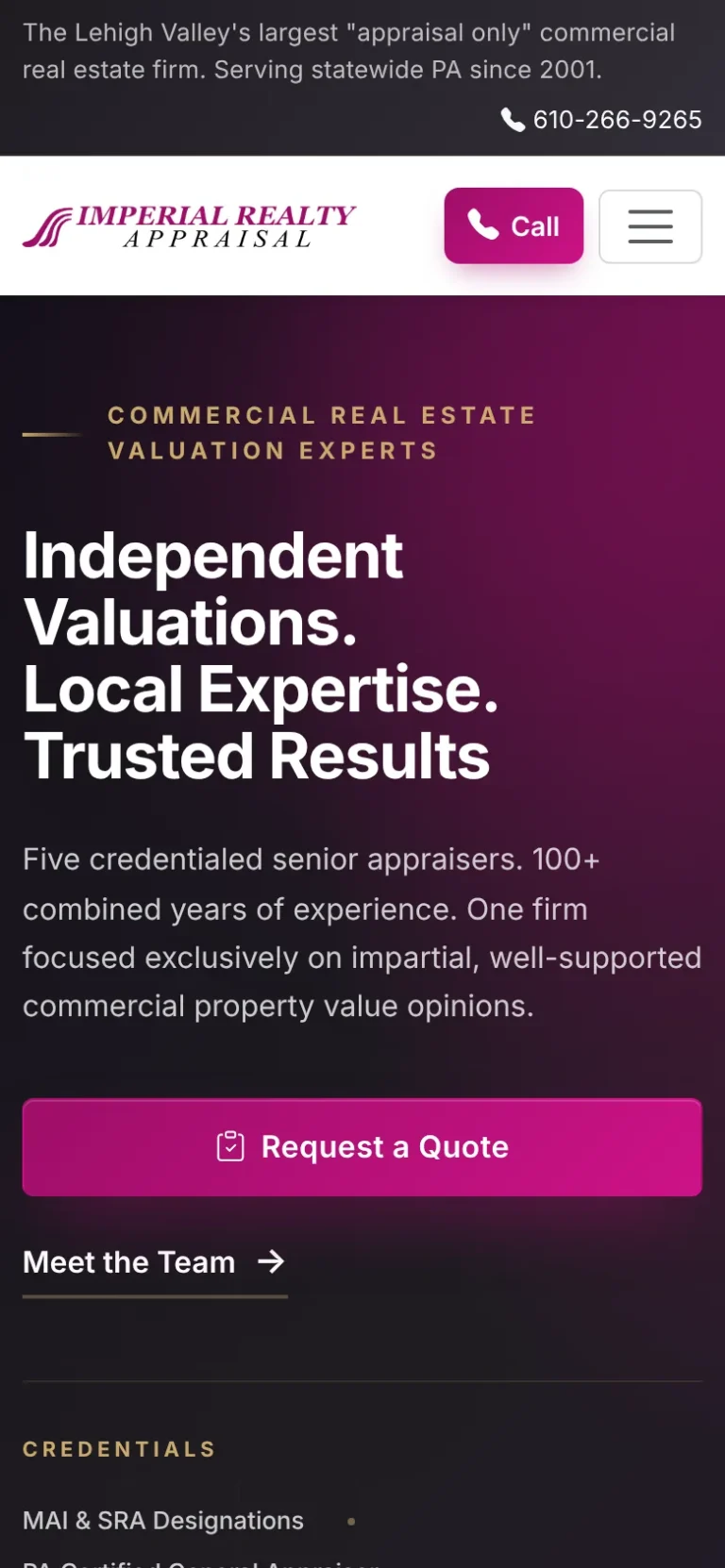 Imperial Realty Appraisal website shown on a phone