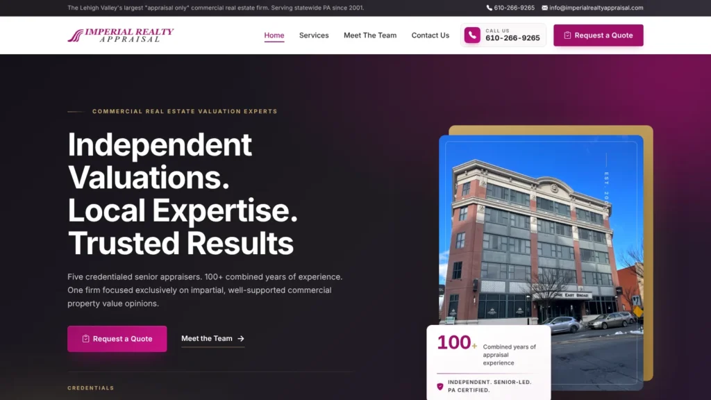 Imperial Realty Appraisal website homepage, designed and built by Cosmick Media
