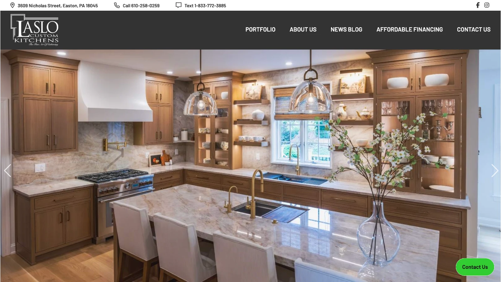 laslo-kitchens website homepage on desktop