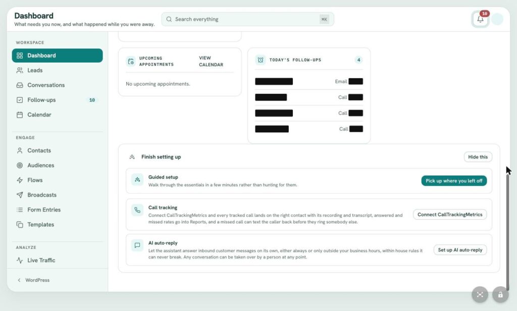 LeadFlow Dashboard: Follow ups and Finish Setting Up