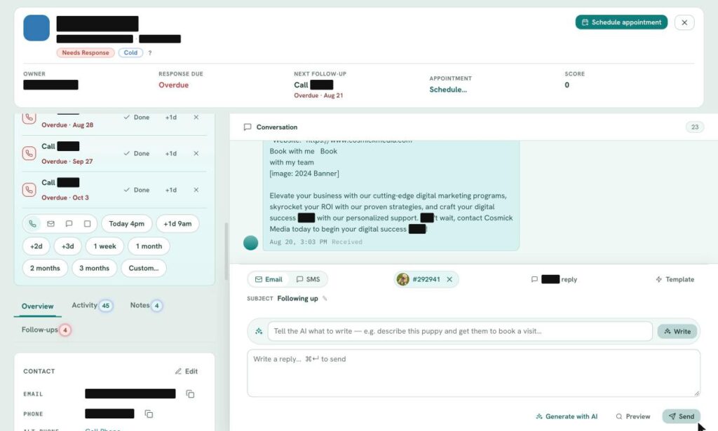 LeadFlow Lead Record: Follow up Scheduler and Contact Card