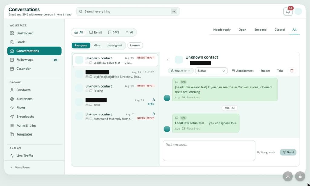 LeadFlow Conversations: Unified Email and SMS Inbox
