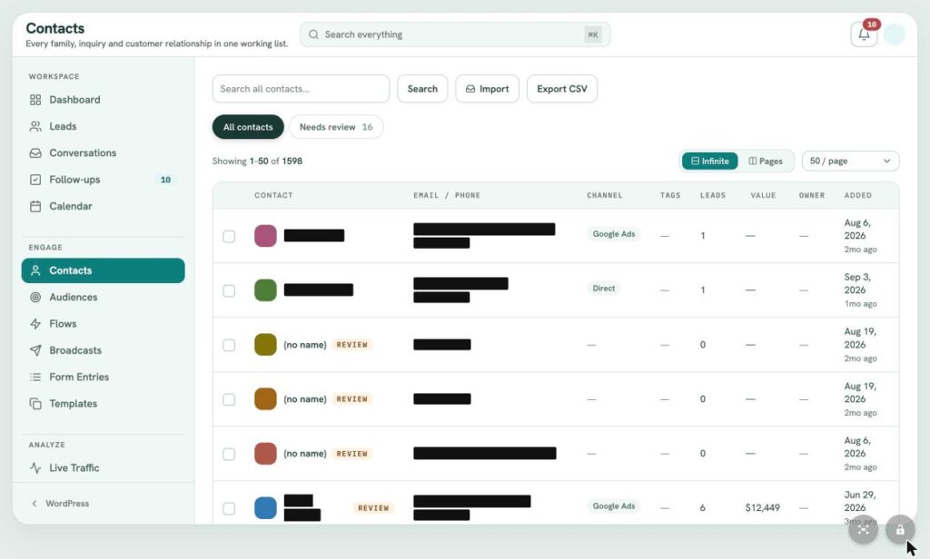 LeadFlow Contacts: Contact List