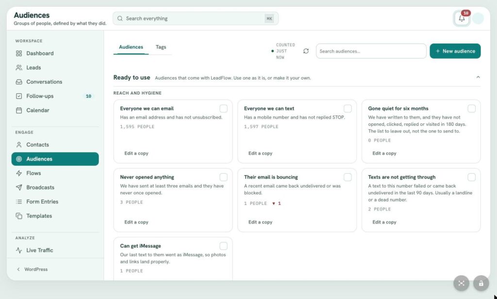 LeadFlow Audiences: Ready to Use (Reach and Hygiene)