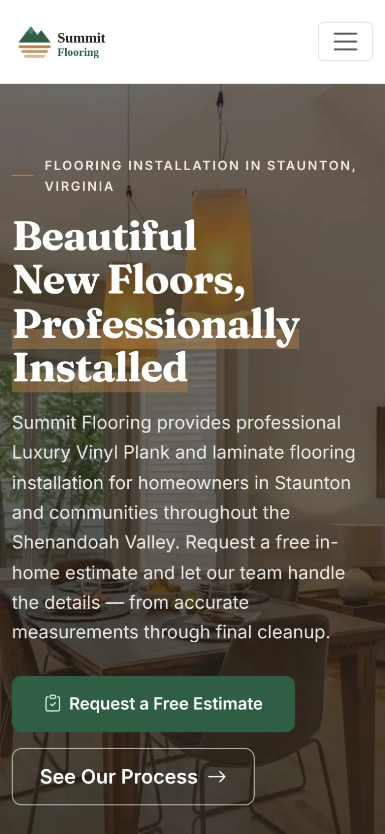 Summit Flooring website shown on a phone